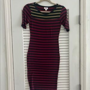 LuLaRoe Striped Red and Green Midi Dress